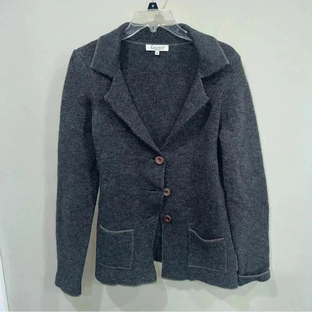 Cocogio Cardigan/Jacket Button‎ Down Gray  Wool Blend Made In Italy Womens Sz M